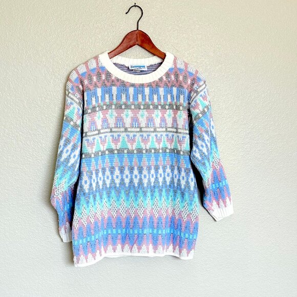 Vintage 80s/90s Pastel Metallic Ski Sweater Size L - In Resource by Doris Skis - Picture 1 of 11
